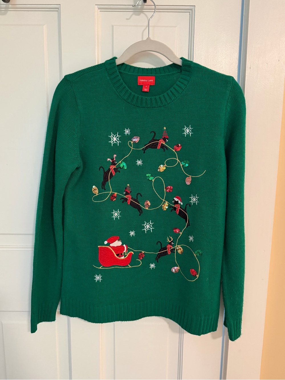 Christmas Crewneck Sweater Embroidered with Cats